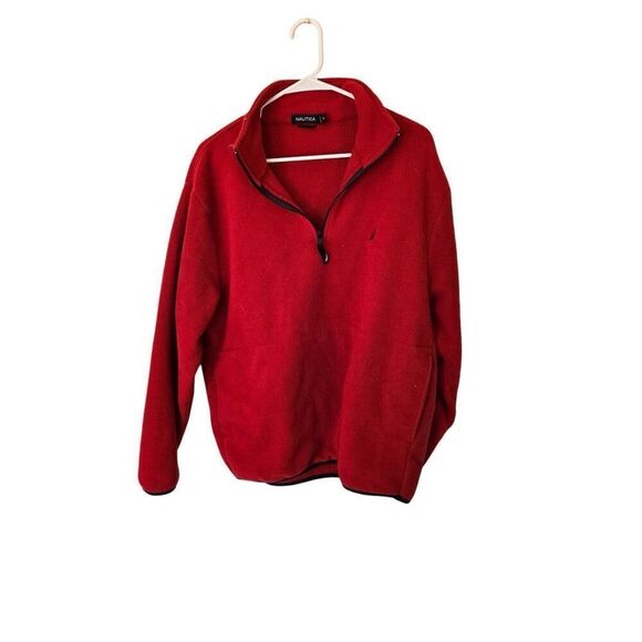NAUTICA Vintage 90s Red Quarter Zip Pull Over Fleece Sweater size Medium - Picture 1 of 4